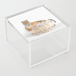 Tiger in a Wooden Bathtub, Tiger Taking a Bath, Tiger Bathing, Whimsy Animal Art Print By Synplus Acrylic Box