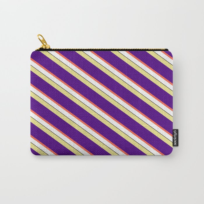 Eyecatching Tan, Indigo, Red, White, and Black Colored Lines/Stripes Pattern Carry-All Pouch