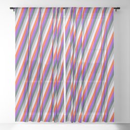 [ Thumbnail: Purple, Dark Slate Gray, Dark Grey, Lavender, and Red Colored Lined Pattern Sheer Curtain ]