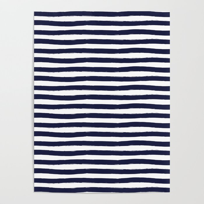 Navy Blue and White Horizontal Stripes Poster