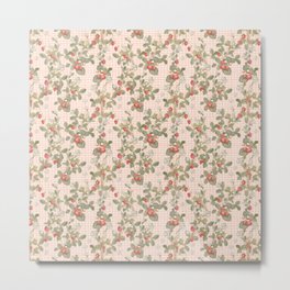 Retro pink wild strawberries - Bloomargallery Metal Print | Graphicdesign, Botanical, Cottage, Antiquestrawberries, Collage, Pink, Blush, Strawberrypattern, Floral, Retro 