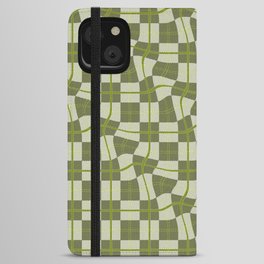 Warped Checkerboard Grid Illustration Olive Garden Green iPhone Wallet Case