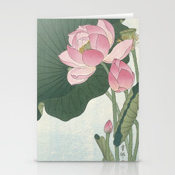 Flowering lotus flowers, Ohara Koson Stationery Cards