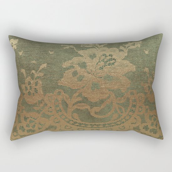 Green Lace Velvet Rectangular Pillow