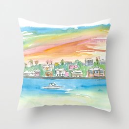 Bermuda Shoreline with Houses Palms and Boat Throw Pillow