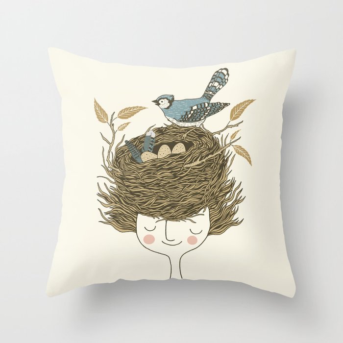 Bird Hair Day Throw Pillow