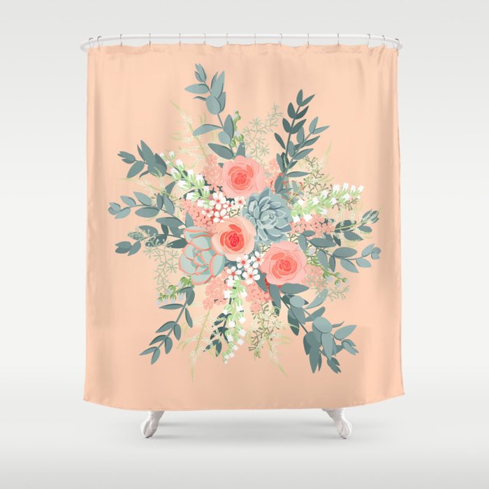 Peach floral Shower Curtain