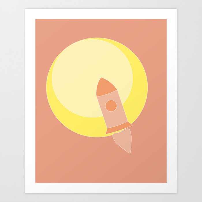 Abstract: Orange rocket ship in front of the yellow sun Art Print