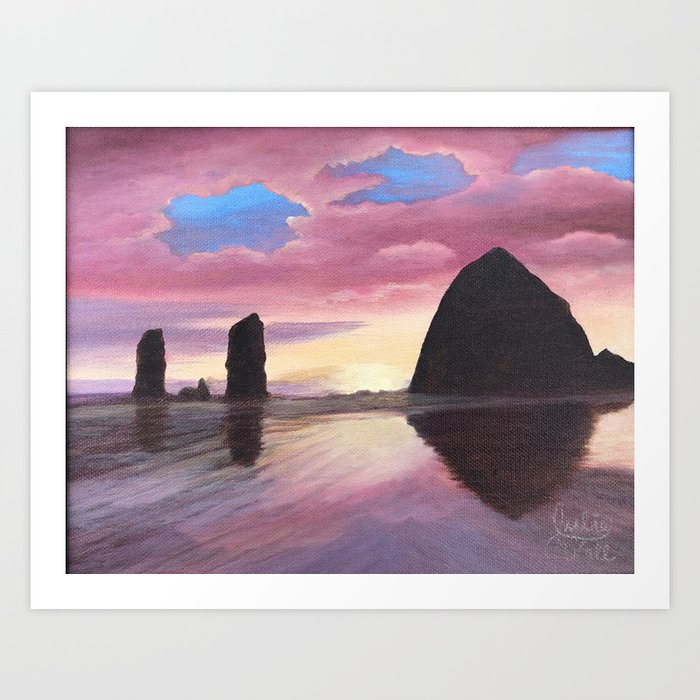 Pink Clouds At Haystack Rock Art Print By Juliemw Society6
