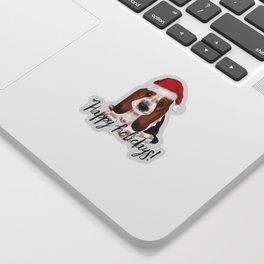 Cute Santa basset hound dog.Christmas puppy gift idea Sticker