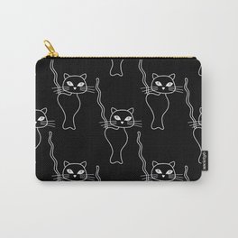 White line art cat pattern on black  Carry-All Pouch