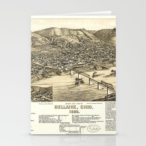Bird's Eye View of Bellaire, Ohio (1882) Stationery Cards