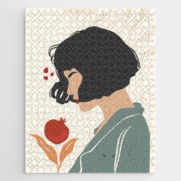 Abstract Boho Female Portrait in Beige and Sage Green Jigsaw Puzzle