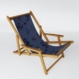 Navy Blue And Blue Silhouettes Of Vintage Nautical Pattern Sling Chair