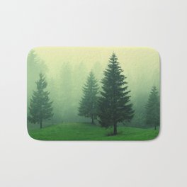Beautiful green forest with tall trees in a foggy weather Bath Mat | Tree, Reen, Greenforest, Foggyweather, Weather, Greenfield, Grass, Fog, Forest, Photo 