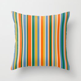 Vintage Modern Vertical Stripe Pattern Orange Green Blue Mustard Throw Pillow