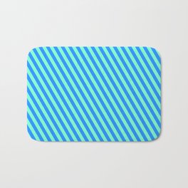 [ Thumbnail: Aquamarine and Blue Colored Stripes/Lines Pattern Bath Mat ]