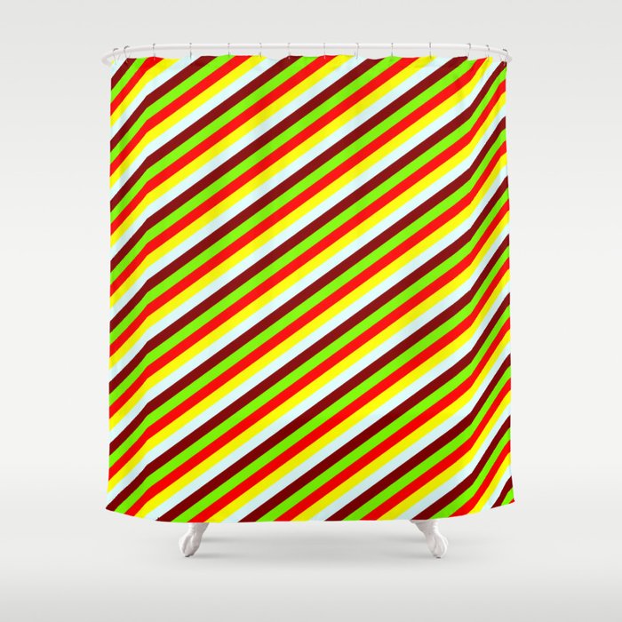Colorful Green, Red, Yellow, Light Cyan & Maroon Colored Pattern of Stripes Shower Curtain