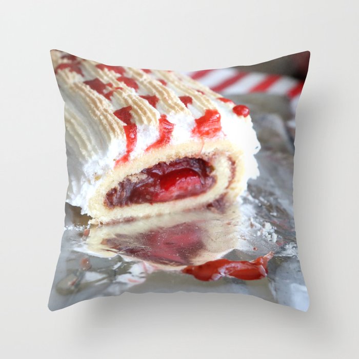 Jelly Roll with Strawberries Throw Pillow