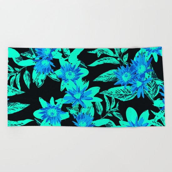 Bright Blue Vintage Blooms Beach Towel