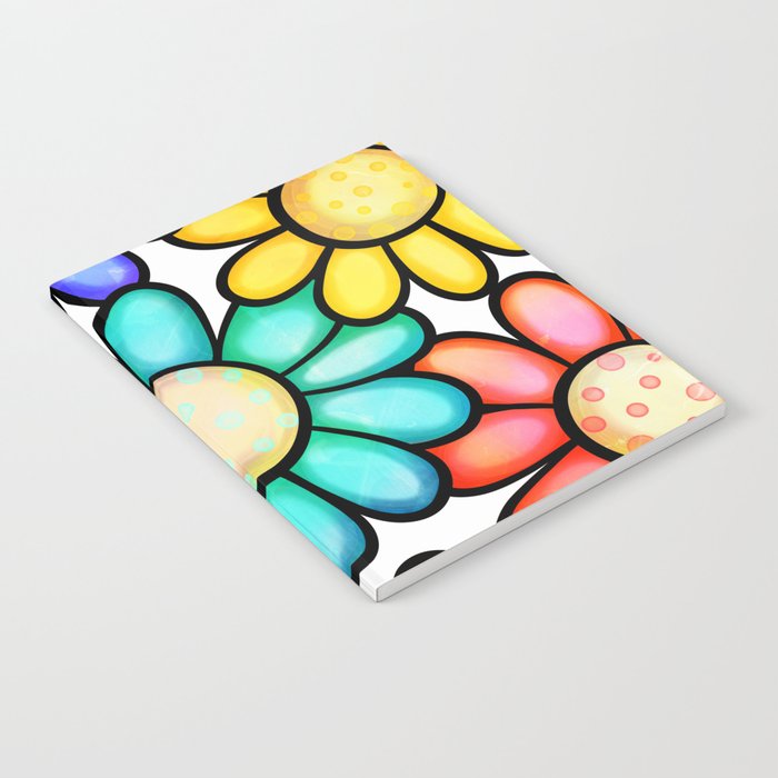 Watercolor Doodle Daisy Flower Pattern 04 Notebook