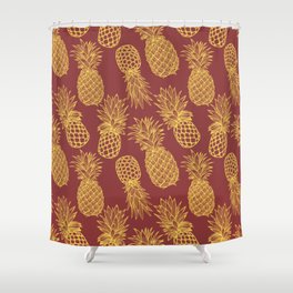 Fresh Pineapples Maroon & Yellow Shower Curtain