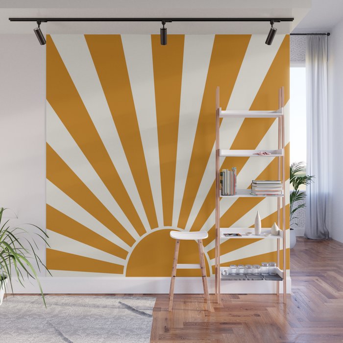 Mustard yellow retro Sun design Wall Mural