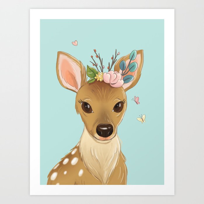 Floral Bambi Art Print