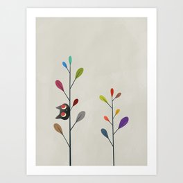 Floral cat and plant Art Print