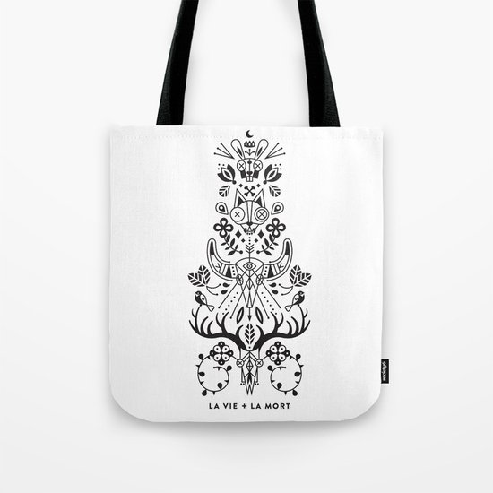 La Vie + La Mort: Black Ink Tote Bag