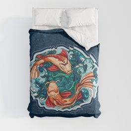 Japanese koi fish painting, koi fish couple in waves Comforter