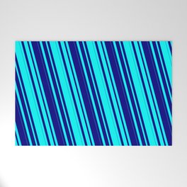 [ Thumbnail: Cyan & Blue Colored Lined Pattern Welcome Mat ]