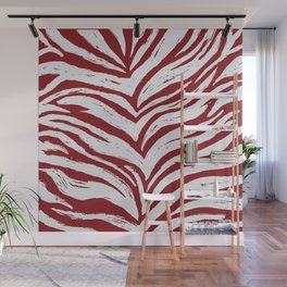 Tiger Stripes -Red & White - Animal Print - Zebra Print Wall Mural