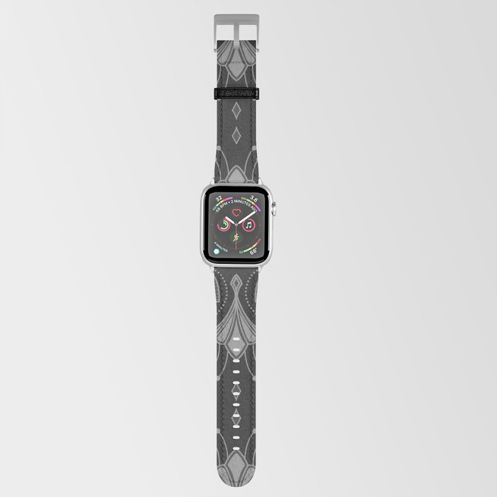 Art Deco Leaf Shapes Black Grey Apple Watch Band