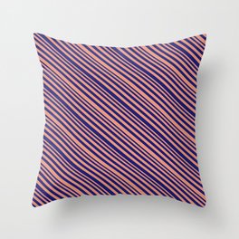 [ Thumbnail: Dark Salmon & Midnight Blue Colored Lines Pattern Throw Pillow ]