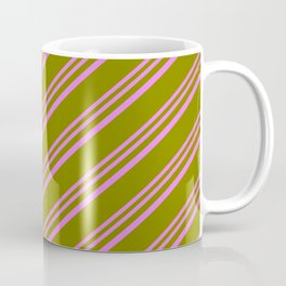 [ Thumbnail: Violet & Green Colored Lines Pattern Coffee Mug ]