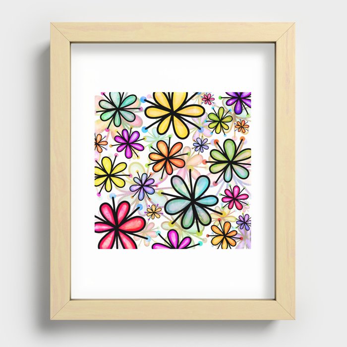 Doodle Daisy Flower Pattern 14 Recessed Framed Print