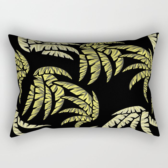 Hawaiian Golden Palm Leaves Paradise On Black  Rectangular Pillow