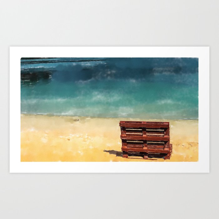 empty beach and a deck chair  Art Print
