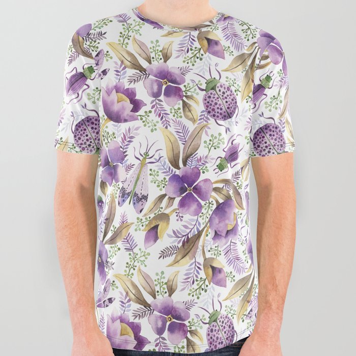 violet garden floral pattern All Over Graphic Tee