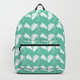 White Monstera Leaf Watercolor on Teal Backpack | Homedecor, Pop Art, Modern, Monstera, Stencil, Bigleaves, White, Giantleaves, Bluegreen, Pattern 