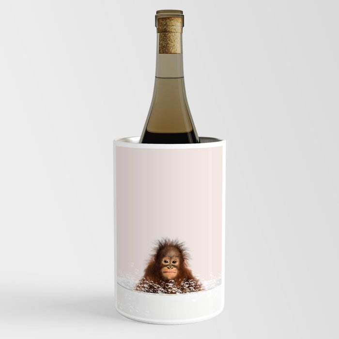 Monkey in a Bathtub, Baby Orangutan Taking a Bath, Bathtub Animal Art Print By Synplus Wine Chiller