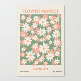 Flower Market London, Pastel Daisies Retro Print Canvas Print