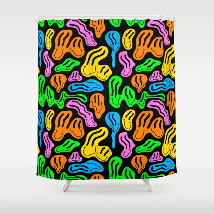 Funny melting smiling happy face colorful cartoon seamless pattern Shower Curtain