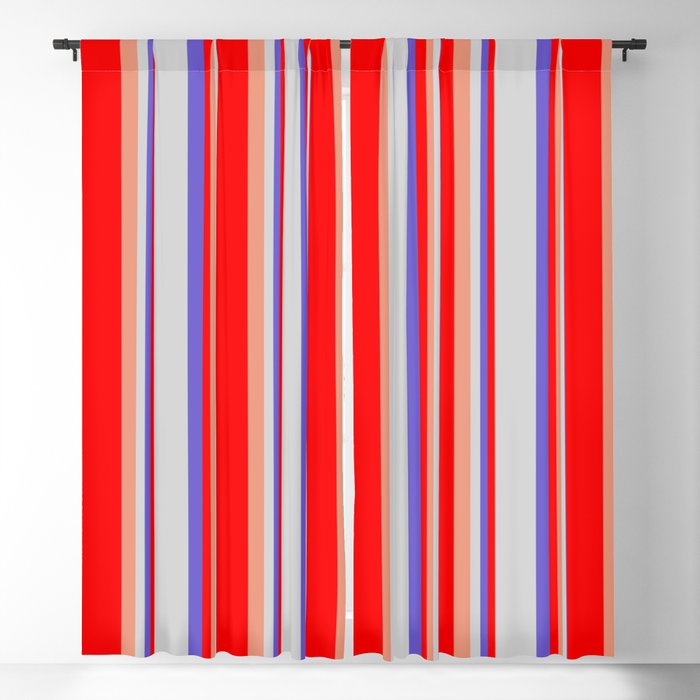 Dark Salmon, Red, Slate Blue & Light Gray Colored Lines Pattern Blackout Curtain