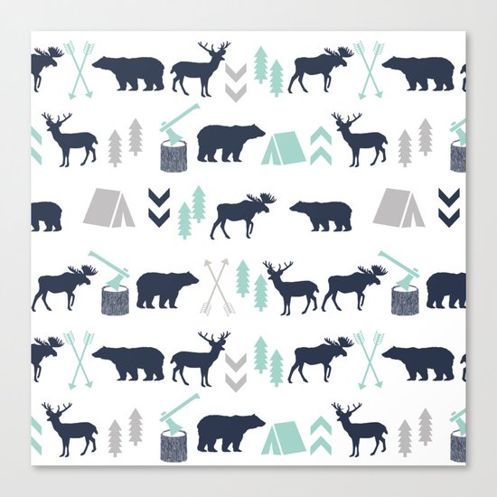 Camper pattern minimal nursery basic grey navy mint white camping cabin chalet decor Canvas Print