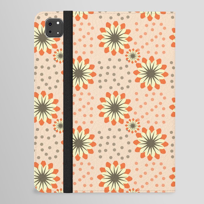 Pastel Orange Floral Pattern Retro Polka Dot Background iPad Folio Case