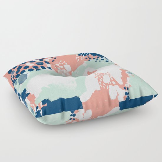 Bristol - acrylic painting abstract navy mint coral modern color palette Floor Pillow by ...
