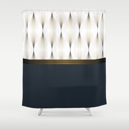 Art Deco White/Gold/Navy Pattern Shower Curtain