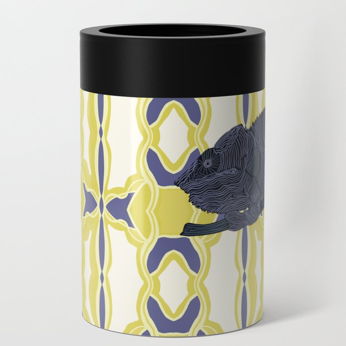 Cool chameleon on a purple and yellow pattern background - animal graphic design Can Cooler